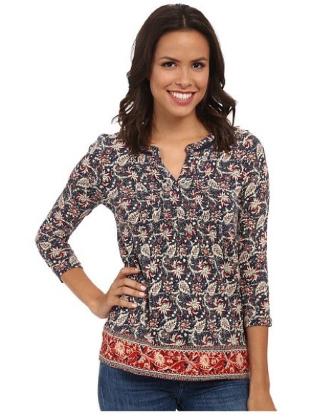 Retro Lucky Brand Leaf Boarder Print Tunic
